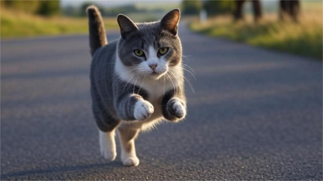 Ilustrasi kucing berlari. (grok)